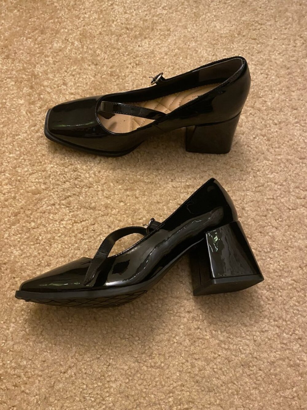Chunky Heel Shiny Black Patent Mary Janes Rachel Zoe